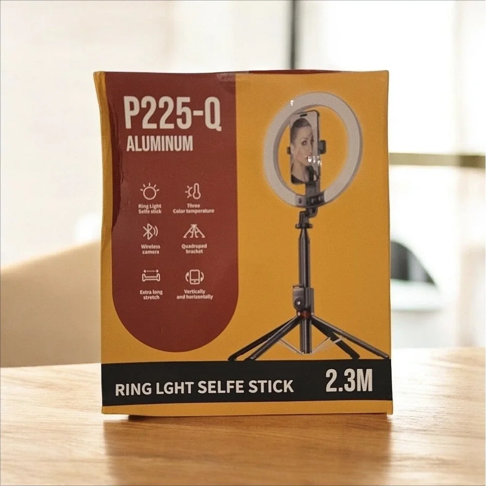 NEW P225-Q Aluminum Ring Light Selfie Stick Tripod 2.3M w/ Wireless Remote‎